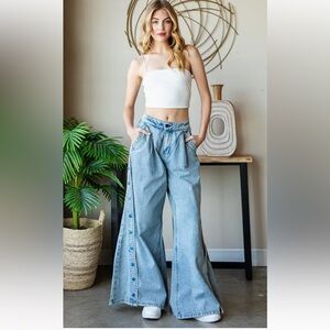 Oil & Hali washed l Blue Wide-Leg  palazzo Jeans
